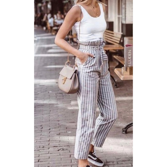 TopShop Linen Blend pants paperbag waist w/belt size 4 - Picture 1 of 2